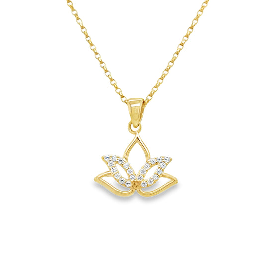 9ct CZ Lotus Flower Pendant