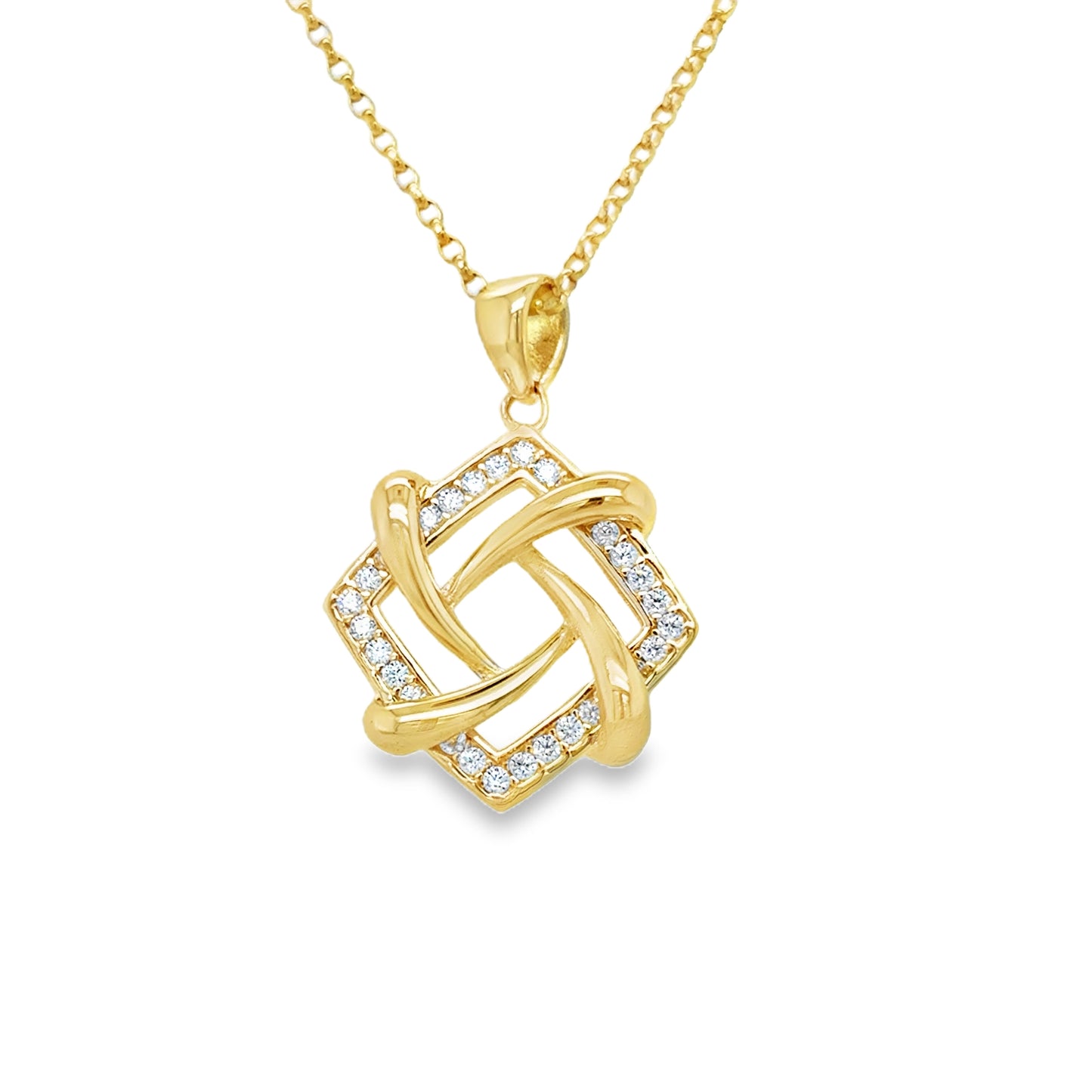 9ct Yellow Gold Square CZ Knot Pendant