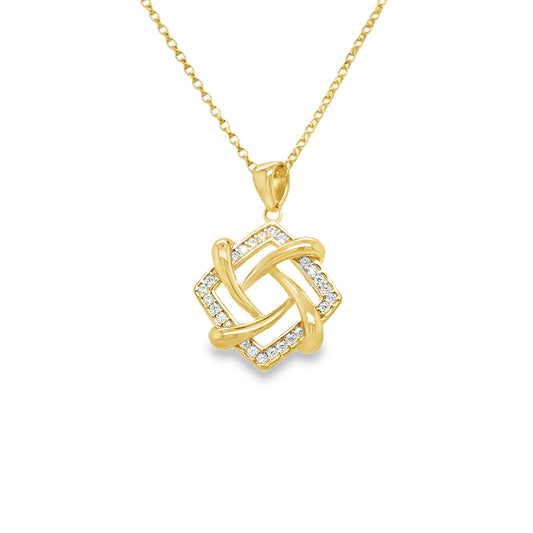 9ct Yellow Gold Square CZ Knot Pendant