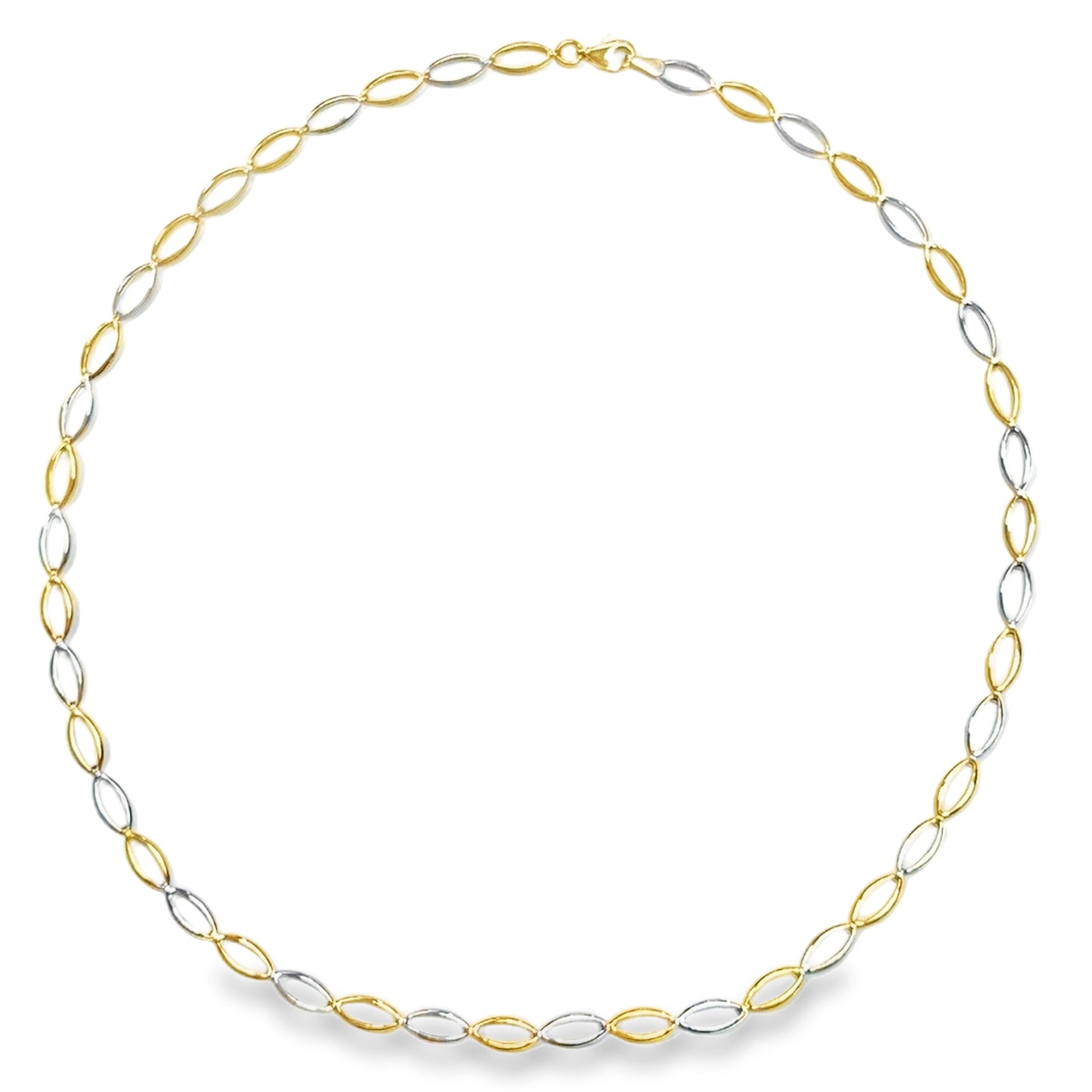 9ct Two Tone Gold Open Oval Link Necklet