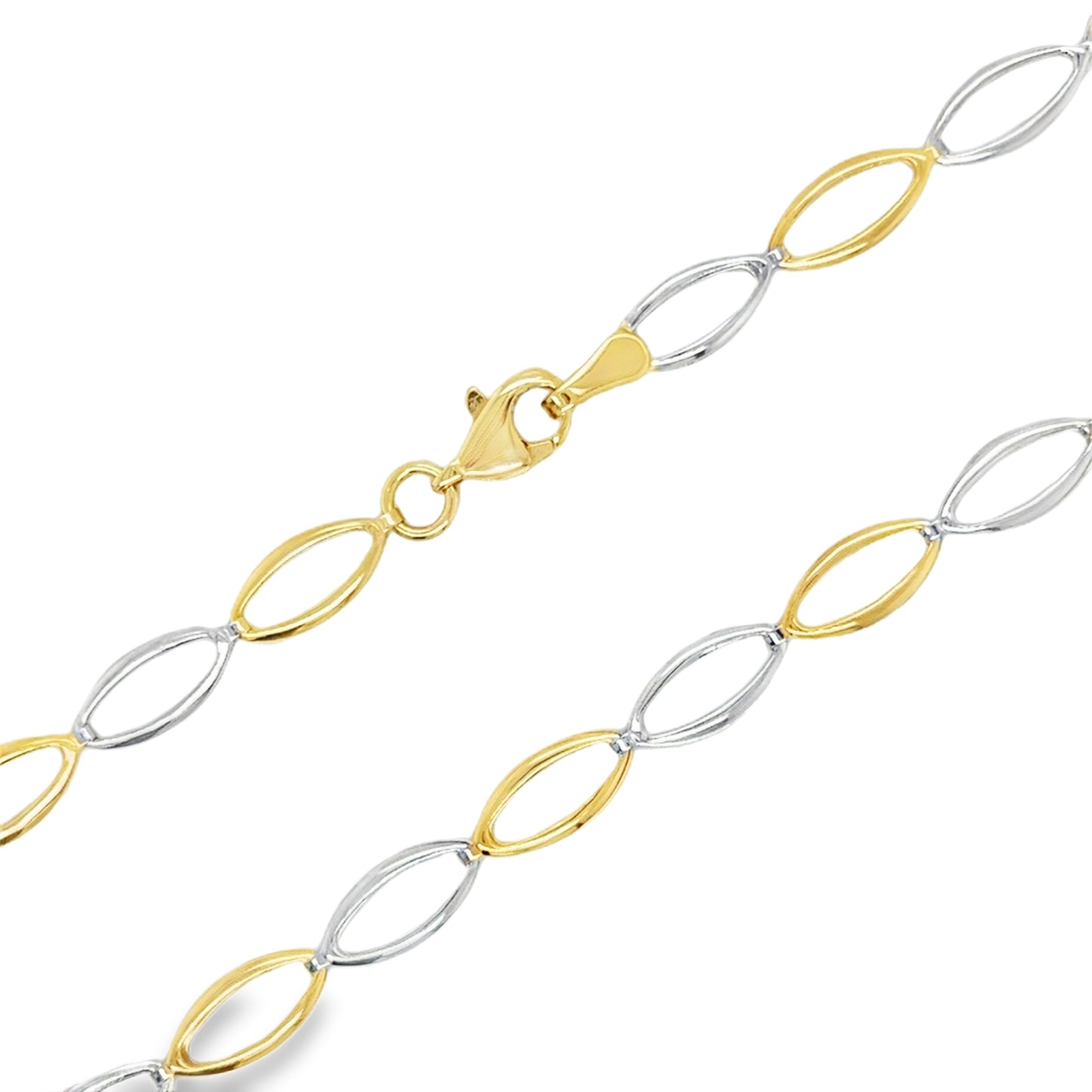 9ct Two Tone Gold Open Oval Link Necklet