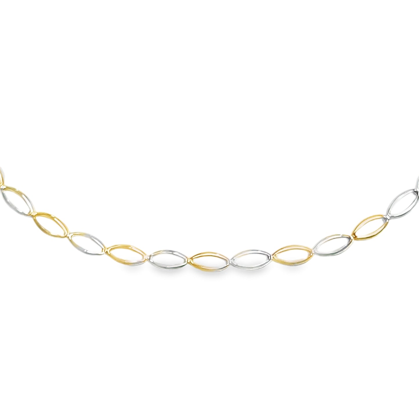 9ct Two Tone Gold Open Oval Link Necklet
