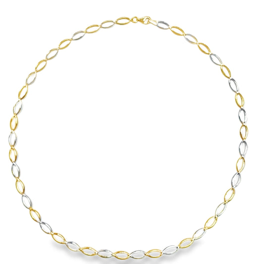 9ct Two Tone Gold Open Oval Link Necklet
