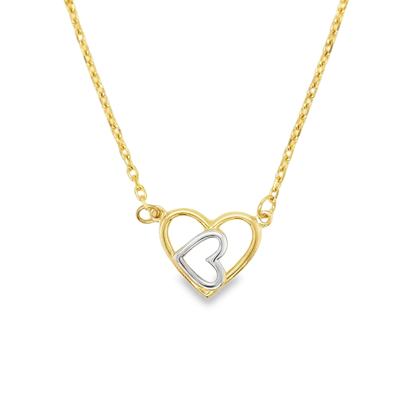 9ct Two Gold Open Double Heart Necklet
