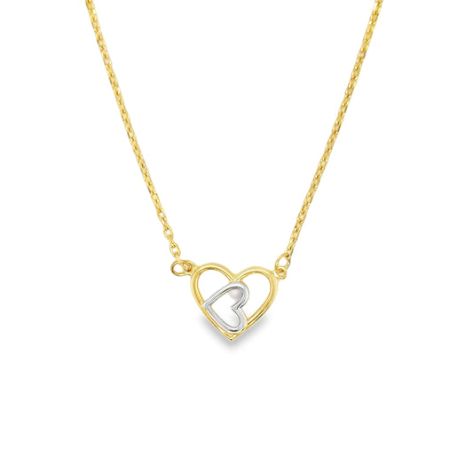 9ct Two Gold Open Double Heart Necklet