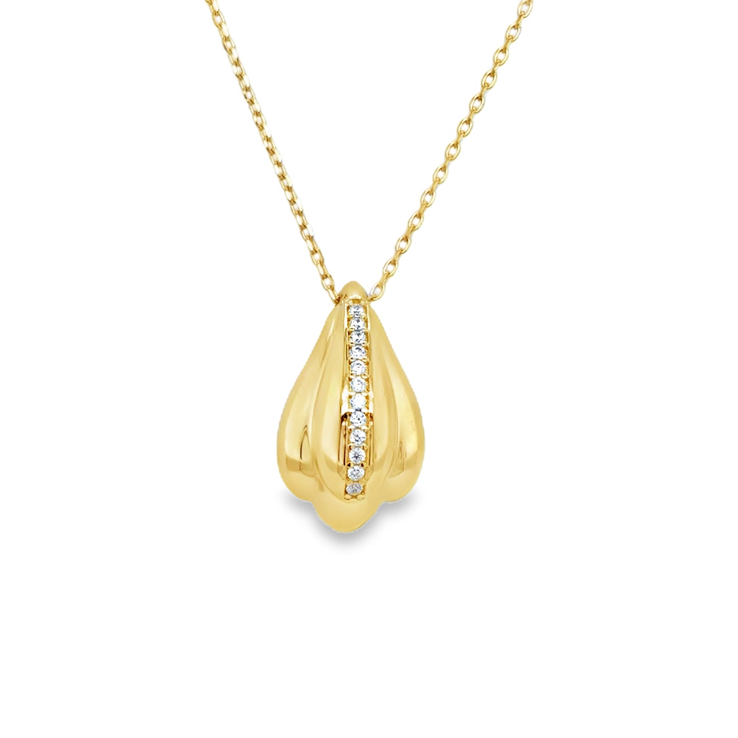 9ct Yellow Gold Triple Bubble Tear Necklet with CZ Detail