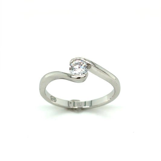 Sterling Silver CZ Round Twist Ring