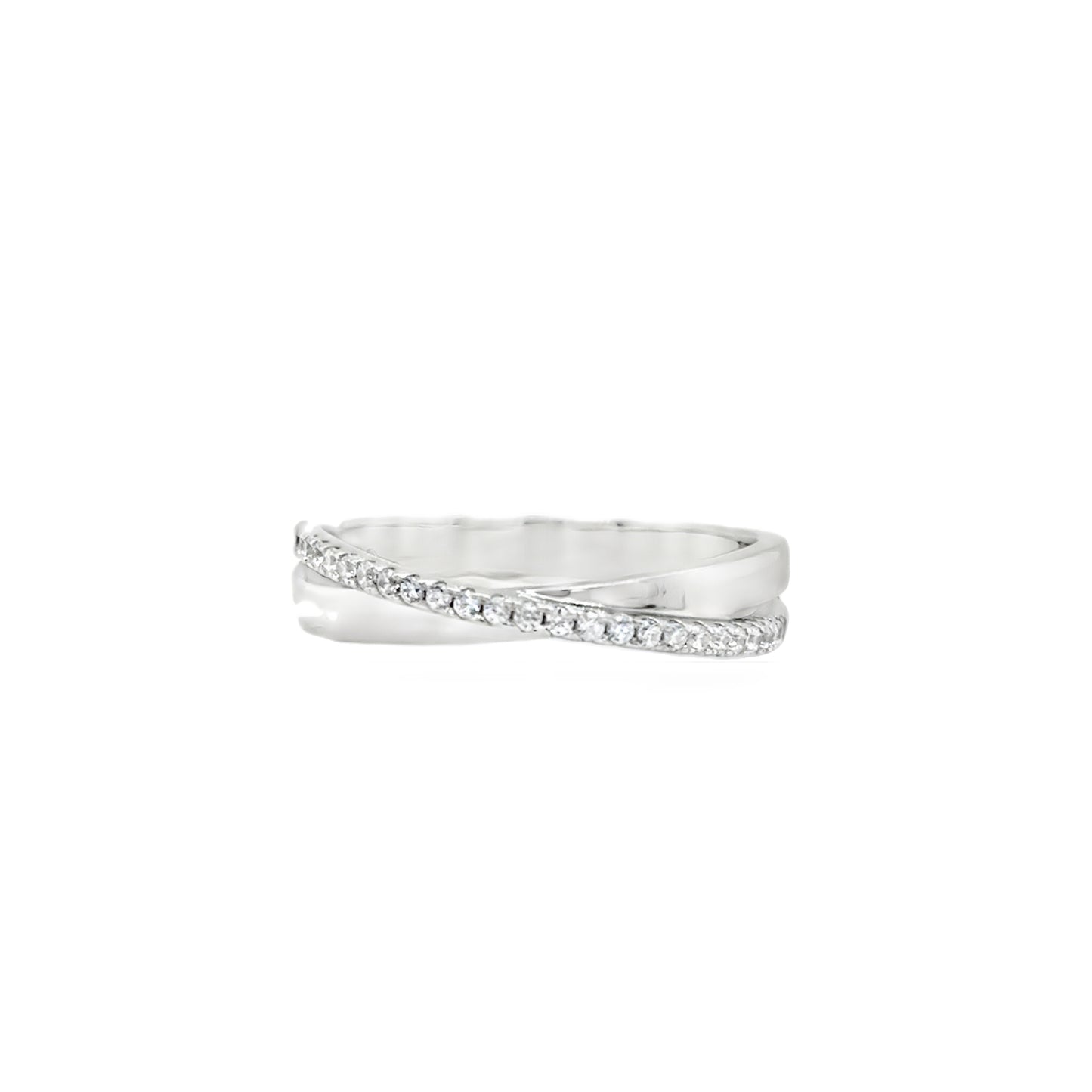 Sterling Silver Crossover CZ Band