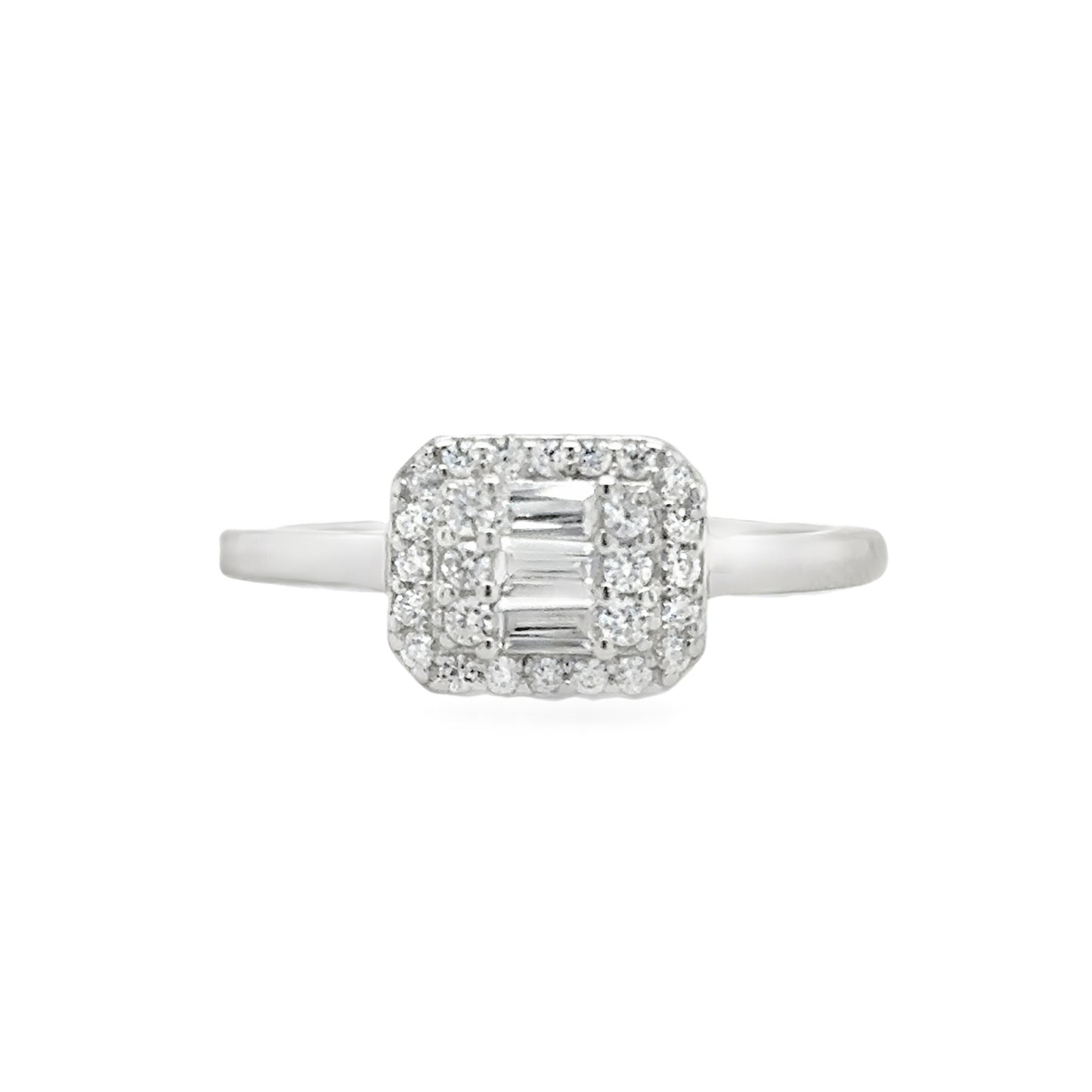 Sterling Silver CZ Rectangle Cluster Ring