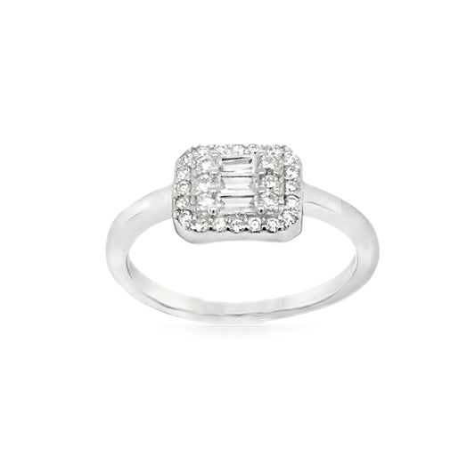 Sterling Silver CZ Rectangle Cluster Ring