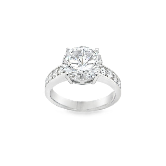 Sterling Silver CZ Round Solitaire Ring With Channel Set Shoulders
