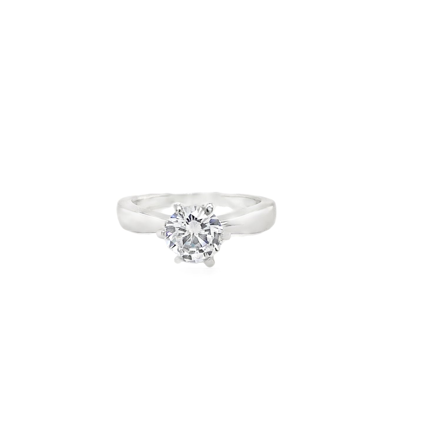 Sterling Silver CZ Round 6 Claw Solitaire Ring