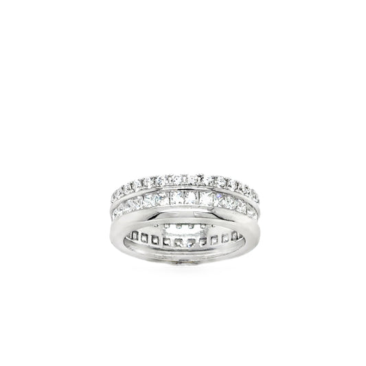 Sterling Silver CZ & Polished 3 Row Band