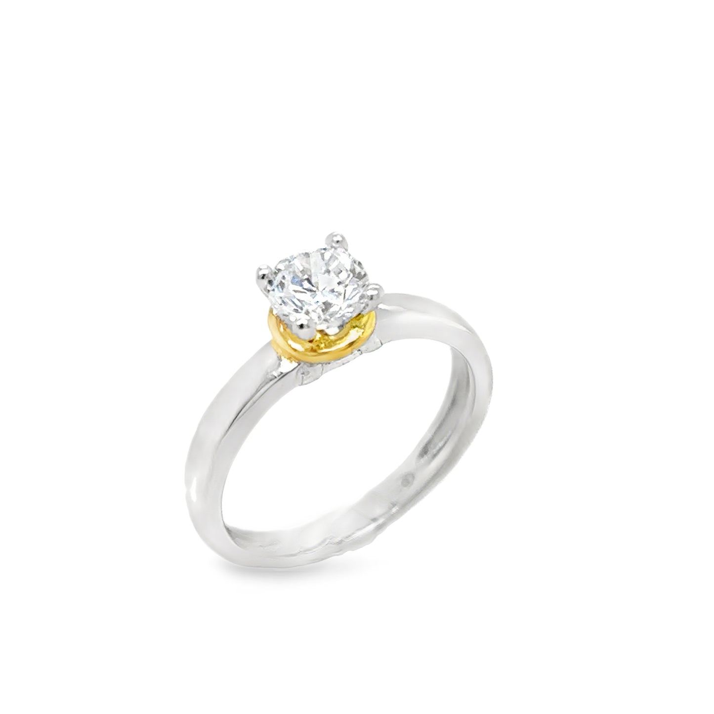 Sterling Silver & Gold Plated Round CZ Solitaire Ring