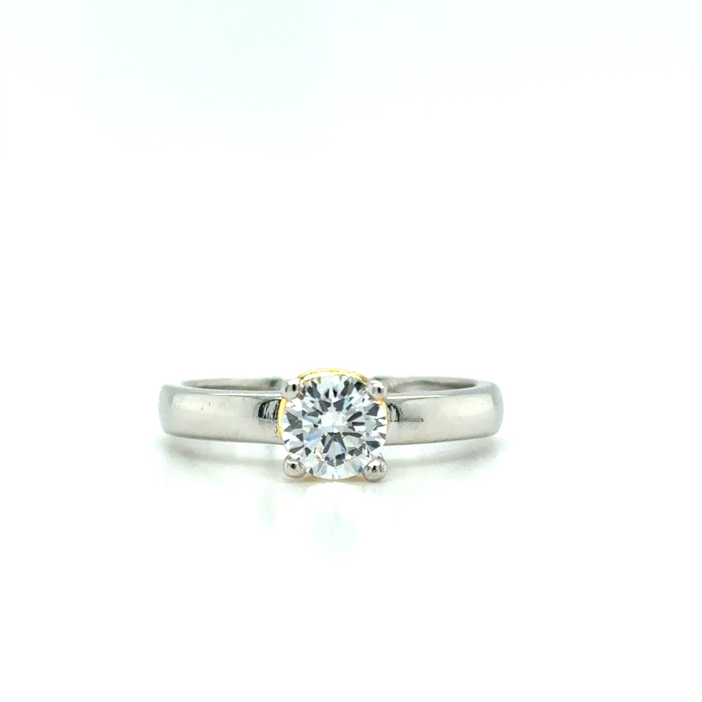 Sterling Silver & Gold Plated Round CZ Solitaire Ring