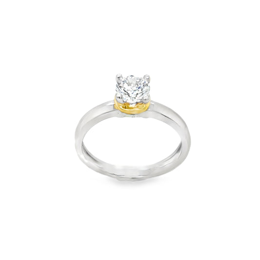 Sterling Silver & Gold Plated Round CZ Solitaire Ring