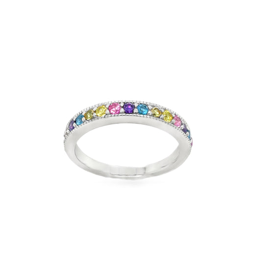 Sterling Silver CZ Multicolour Band