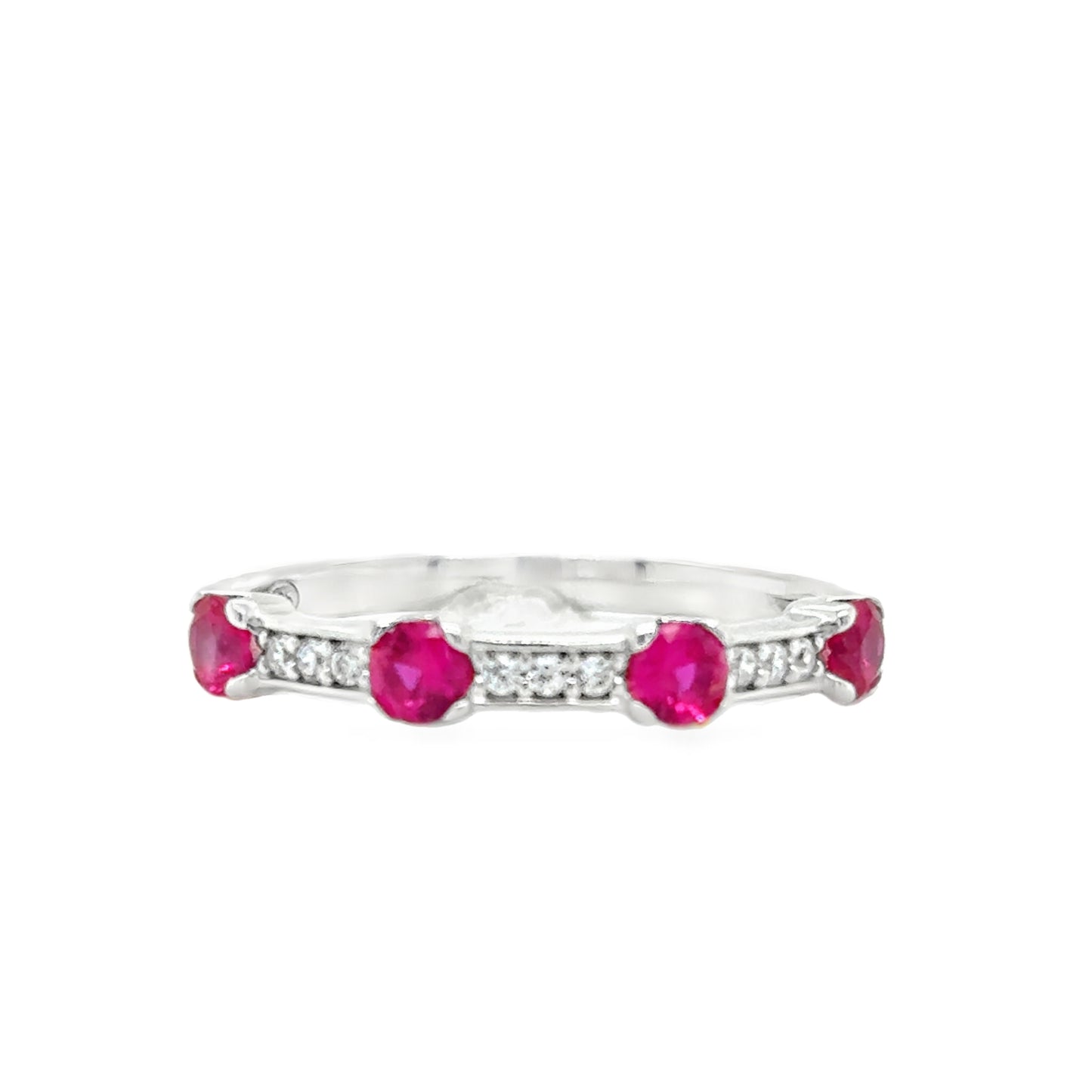 Sterling Silver CZ & Red Stone Eternity Ring