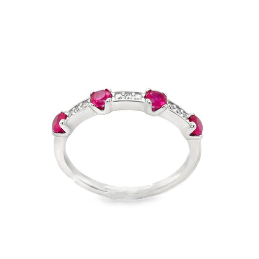 Sterling Silver CZ & Red Stone Eternity Ring