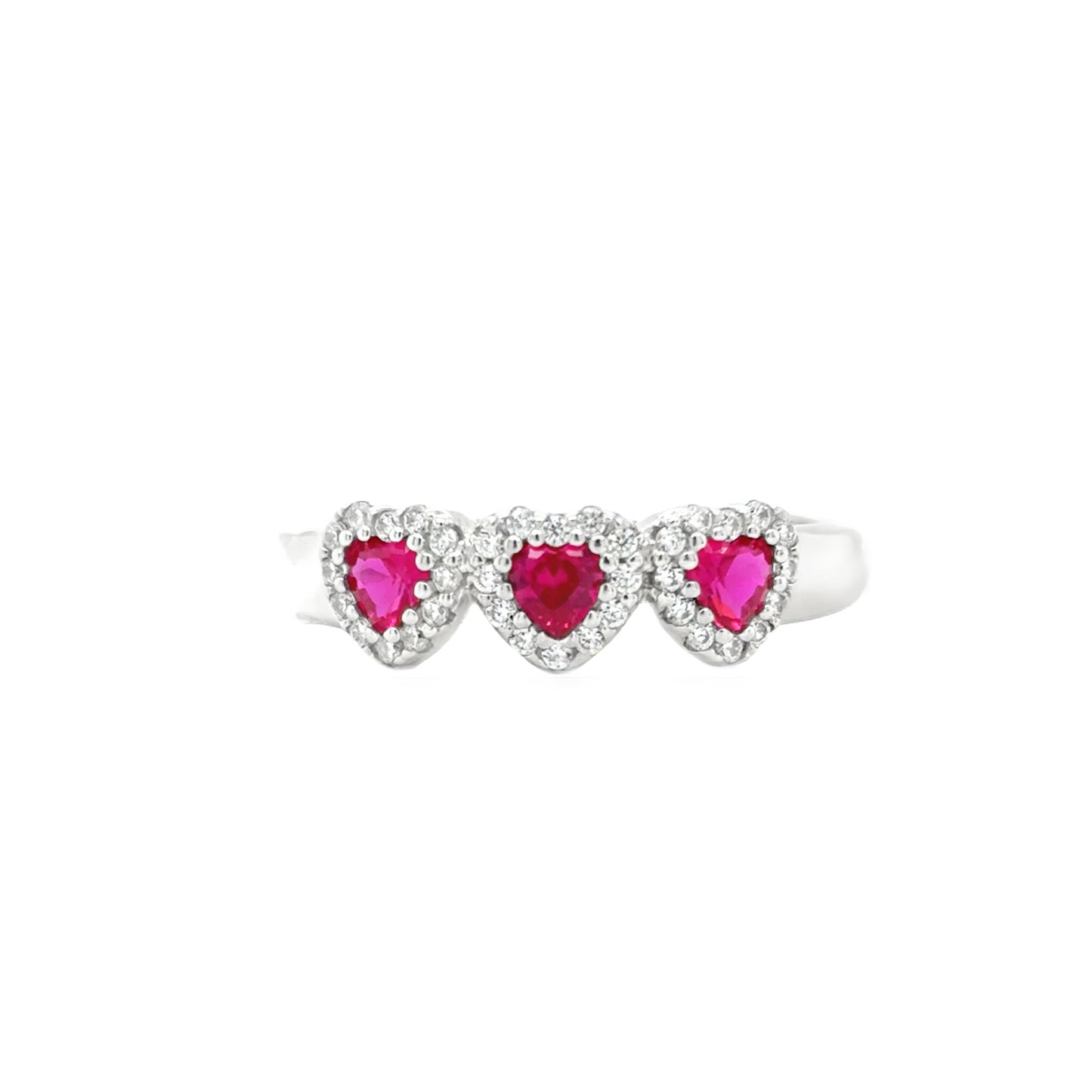 Sterling Silver CZ & Red Heart Halo Expandable Ring