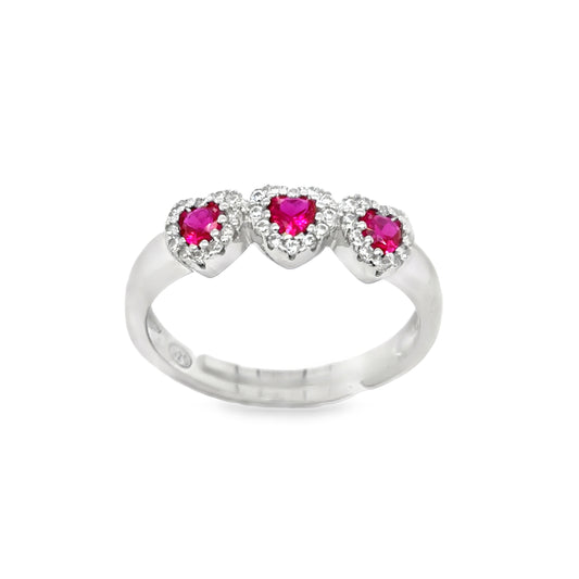 Sterling Silver CZ & Red Heart Halo Expandable Ring