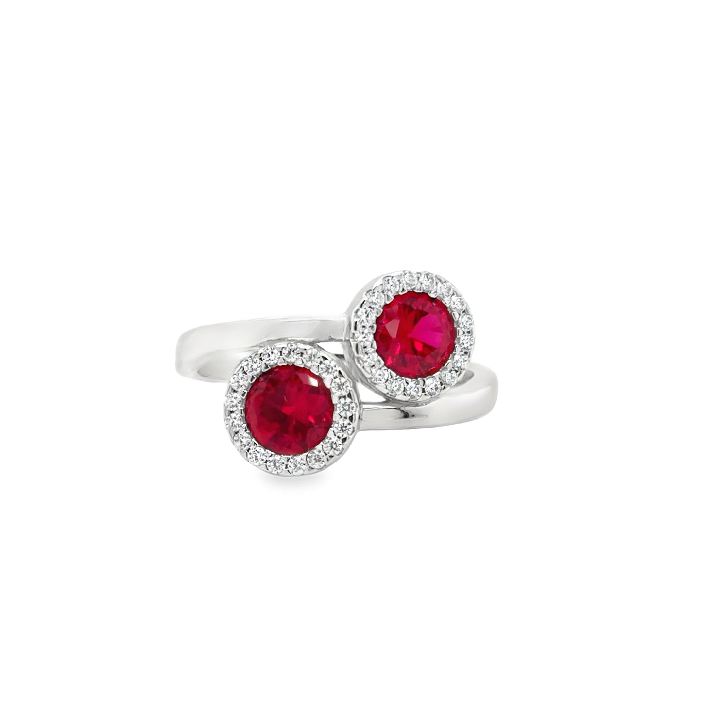 Sterling Silver CZ & Red 2 Stone Twist Ring