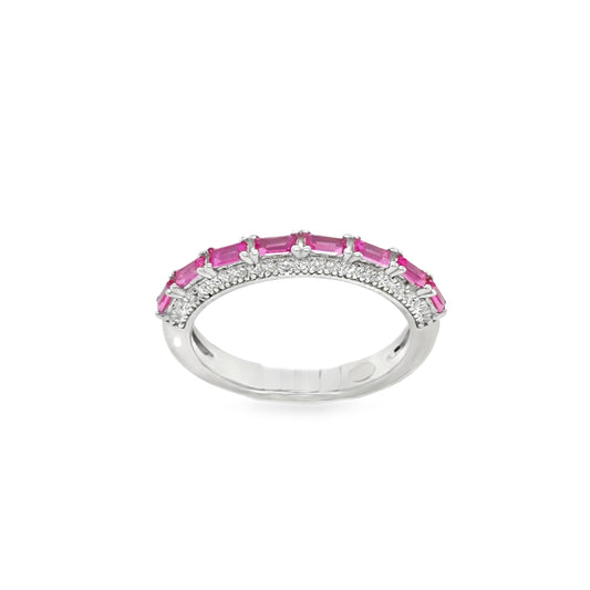 Sterling Silver CZ & Red Baguette Eternity Band