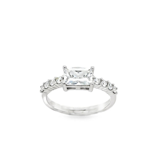 Sterling Silver CZ Rectangular Stone With Shoulders