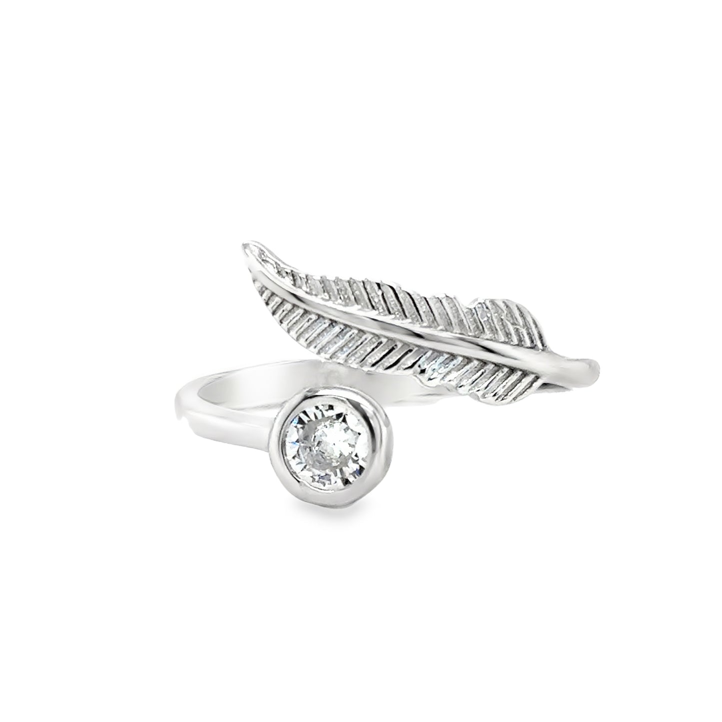 Sterling Silver Rubover CZ Feather Ring