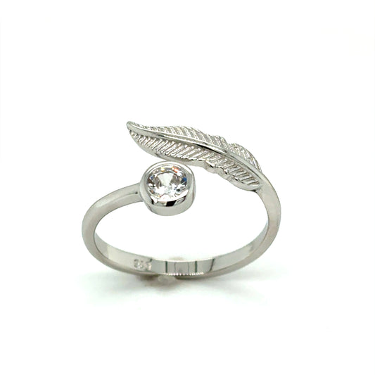 Sterling Silver Rubover CZ Feather Ring