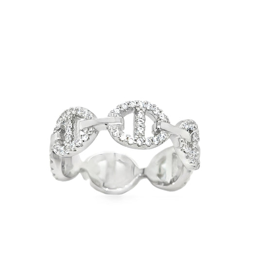 Sterling Silver CZ Anchor Link Ring
