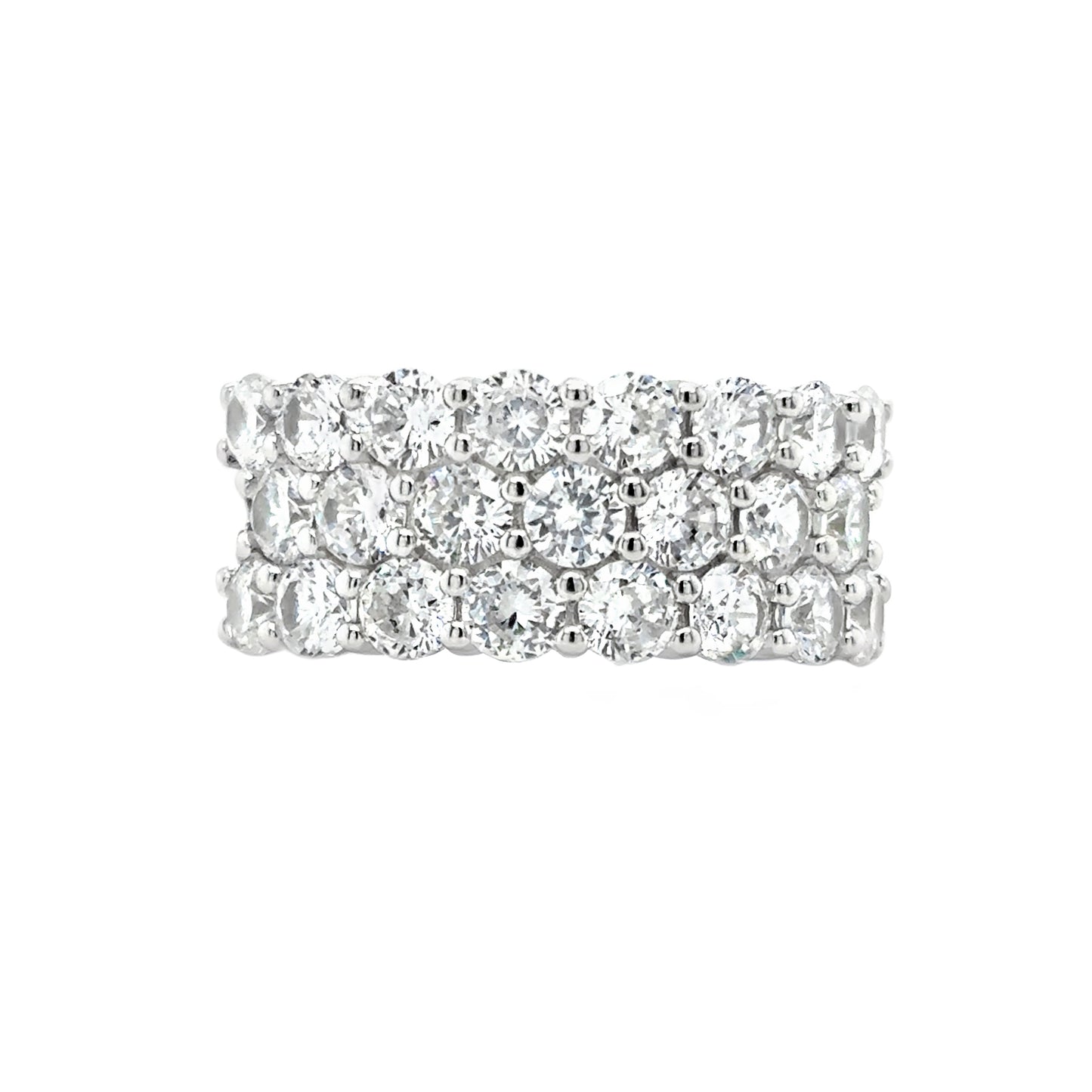Sterling Silver CZ Round Wide Three Row Ring