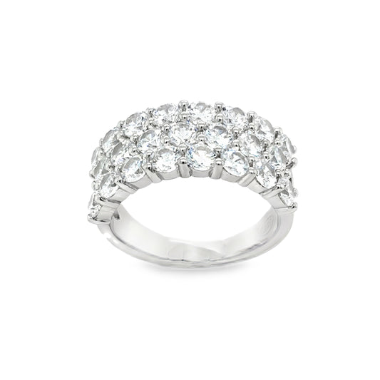 Sterling Silver CZ Round Wide Three Row Ring