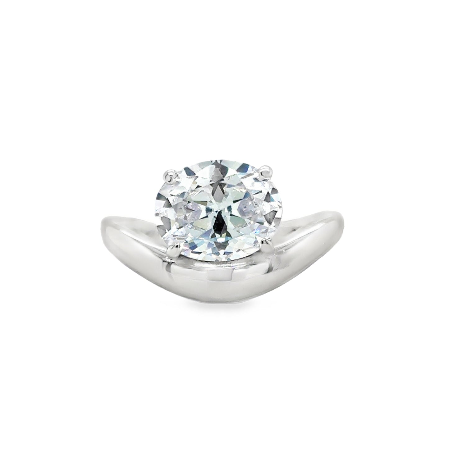 Sterling Silver CZ Oval Offset Wave Ring