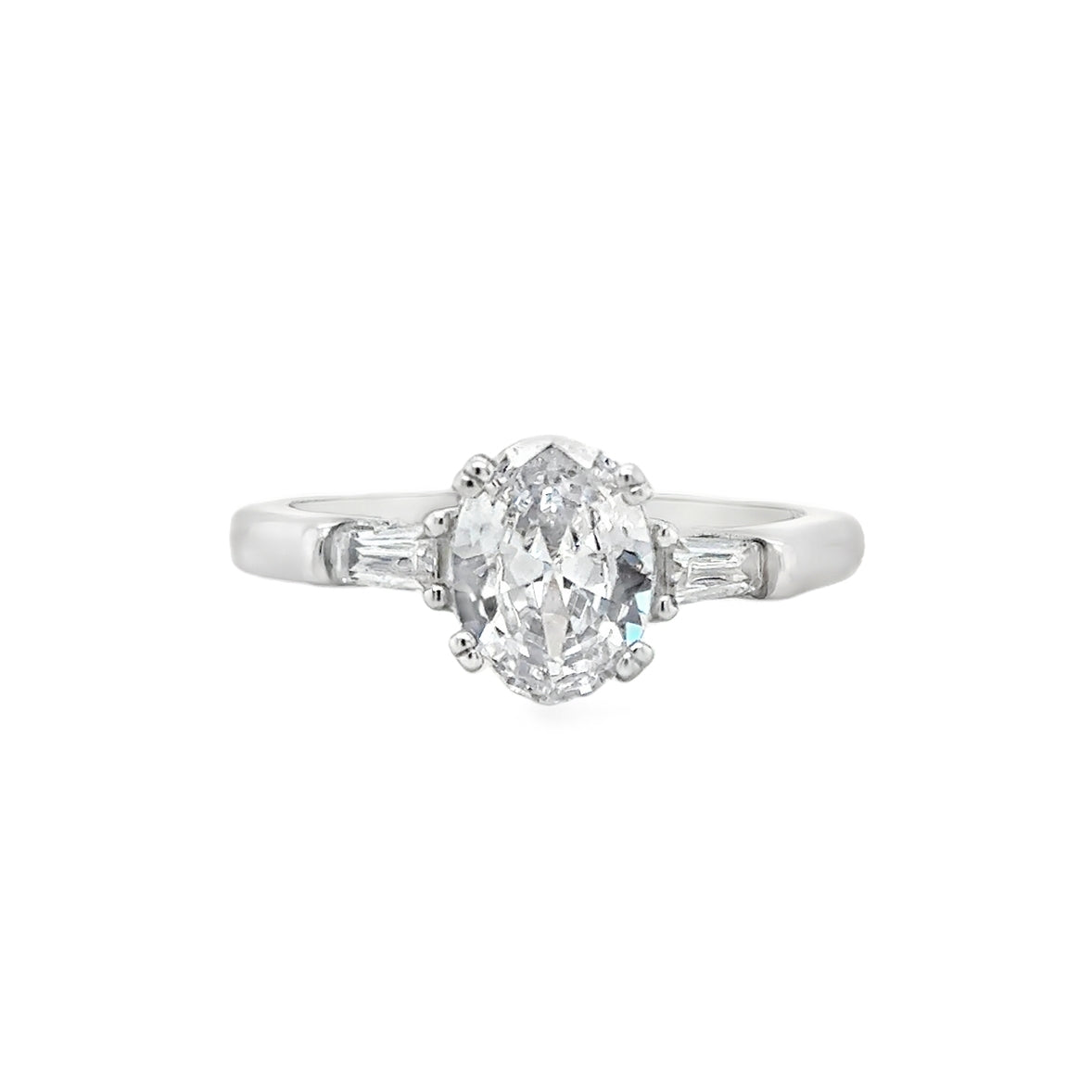 Sterling Silver Oval CZ Ring With Tapered CZ Shoulders