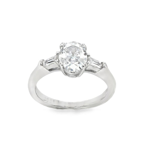 Sterling Silver Oval CZ Ring With Tapered CZ Shoulders