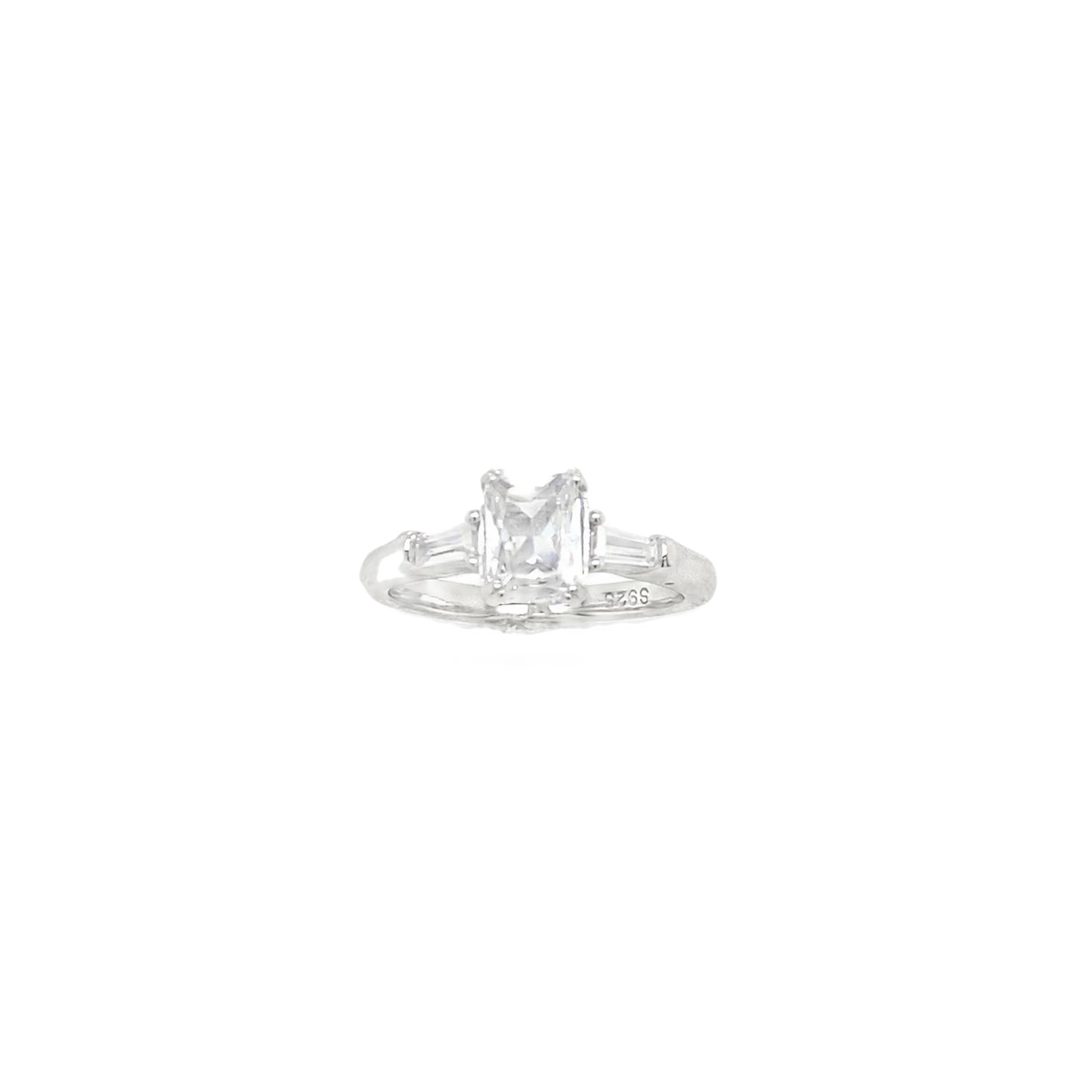 Sterling Silver Rectangular CZ Ring With Tapered CZ Shoulders