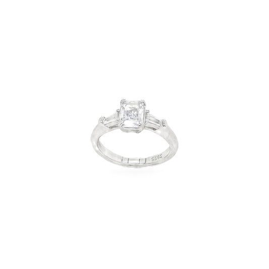 Sterling Silver Rectangular CZ Ring With Tapered CZ Shoulders