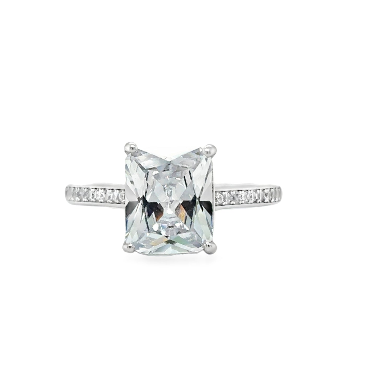 Sterling Silver Rectangular CZ Ring With CZ Shoulders