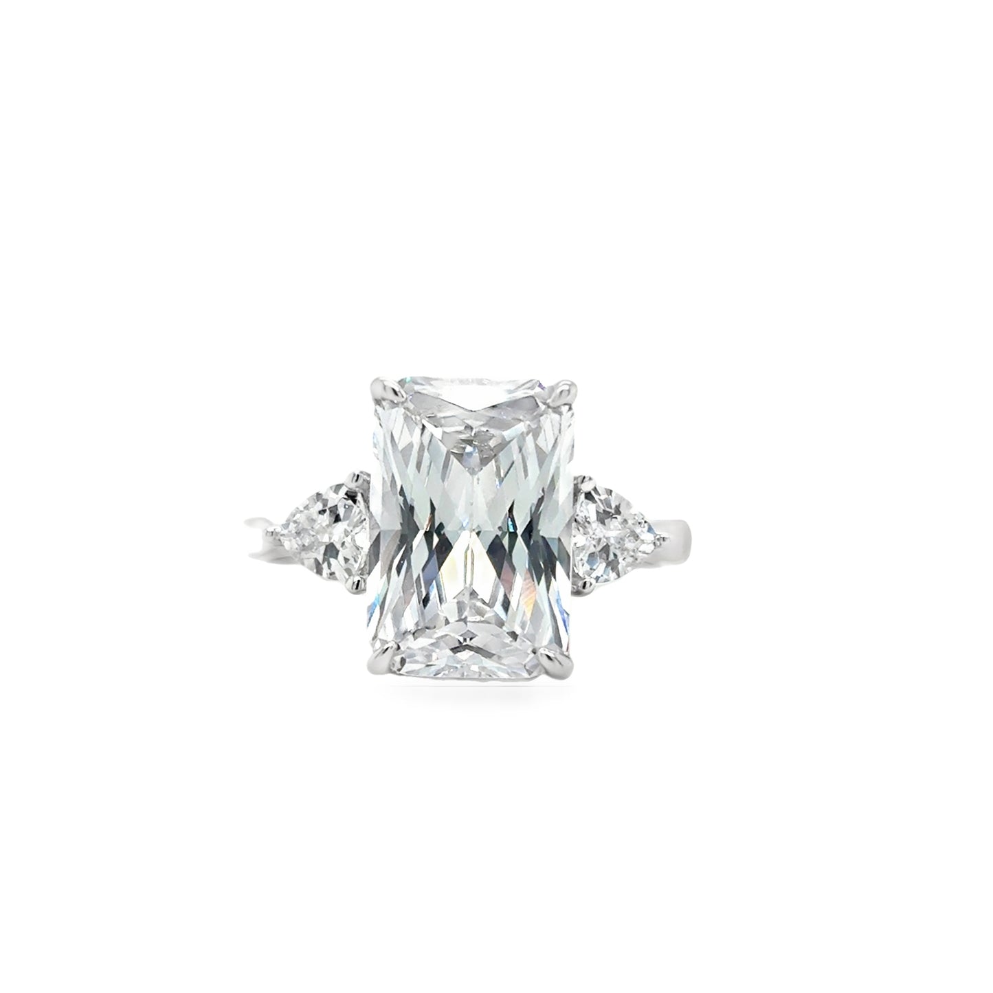 Sterling Silver Rectangular CZ Ring With CZ Shoulders