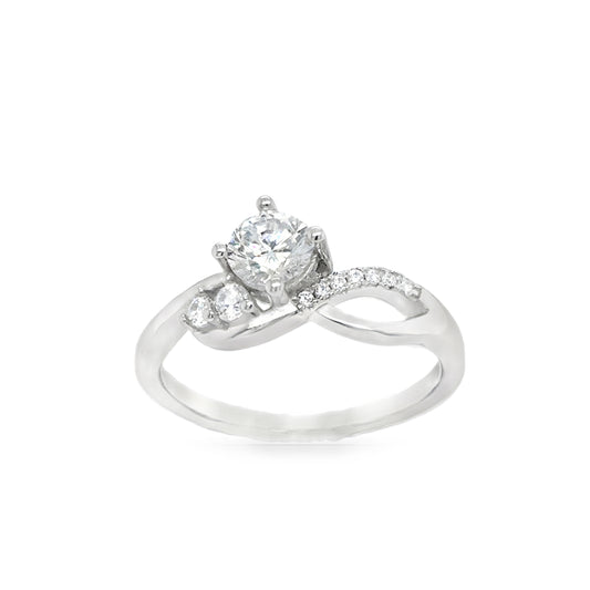 Sterling Silver CZ Soliatire Twist Ring With CZ Shoulders