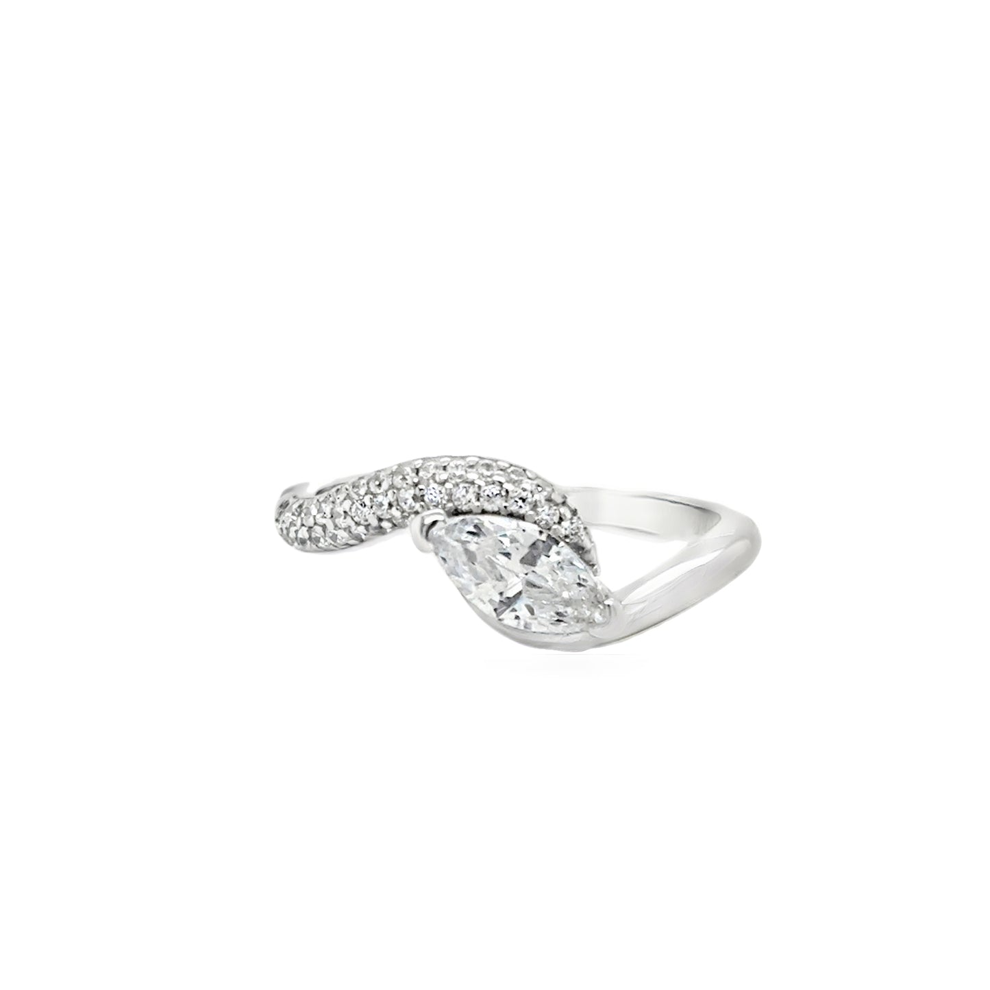 Sterling Silver CZ Marquise Twist Ring With CZ Shoulder