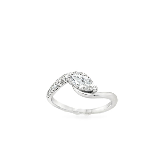 Sterling Silver CZ Marquise Twist Ring With CZ Shoulder