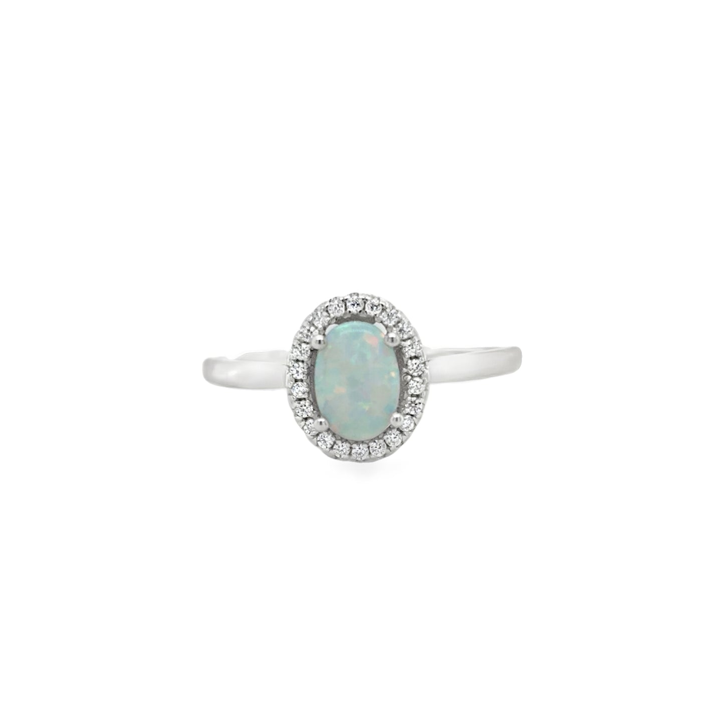 Sterling Silver Opal Oval Halo Ring