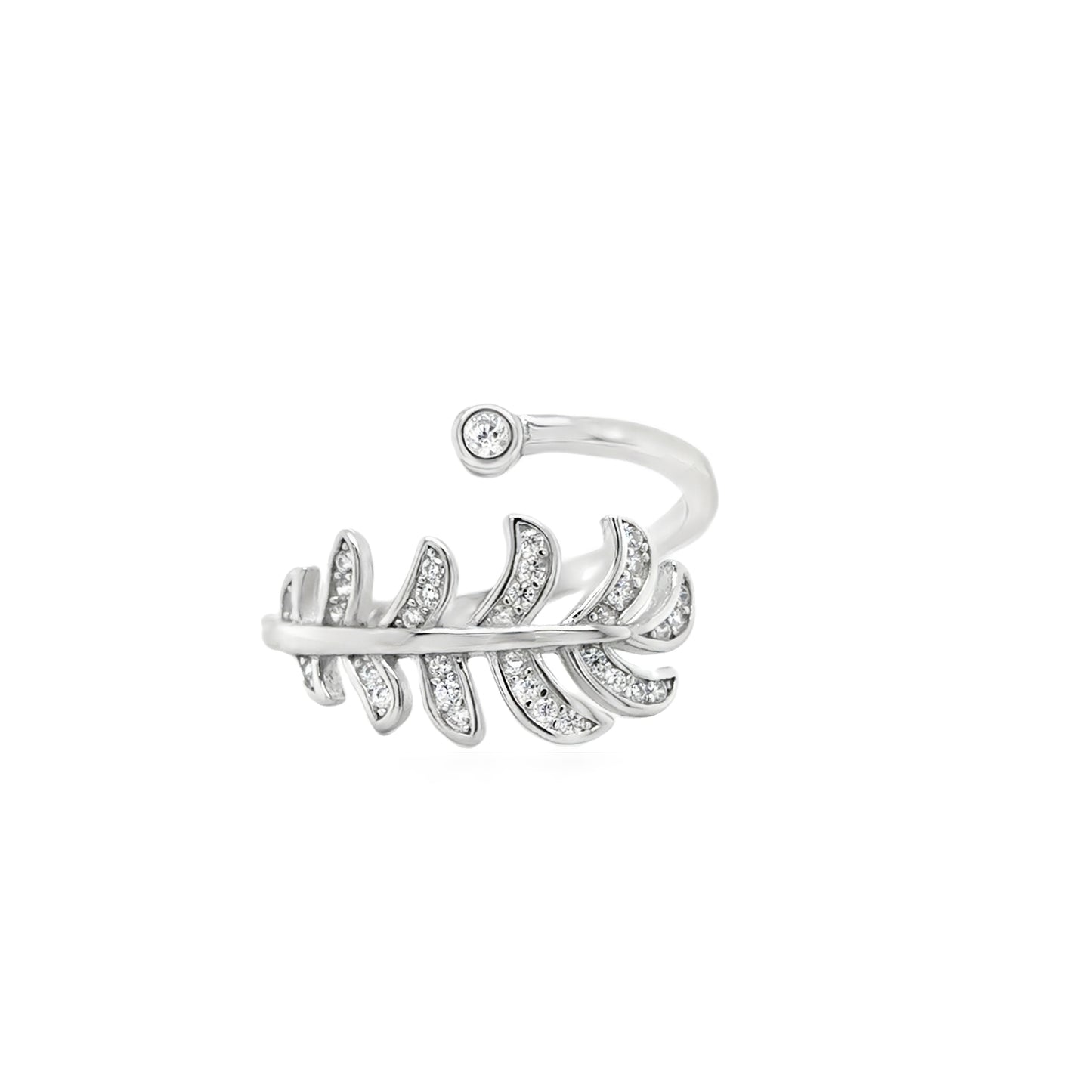 Sterling Silver CZ Leaf Ring