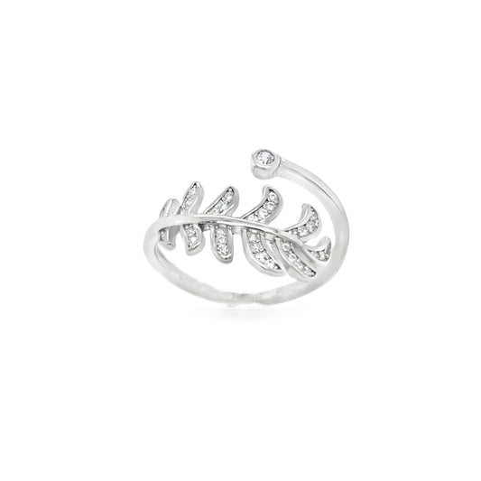 Sterling Silver CZ Leaf Ring
