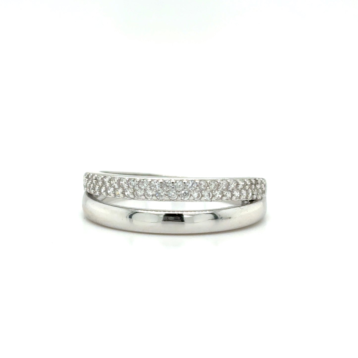 Sterling Silver CZ & Polished Split Band Ring