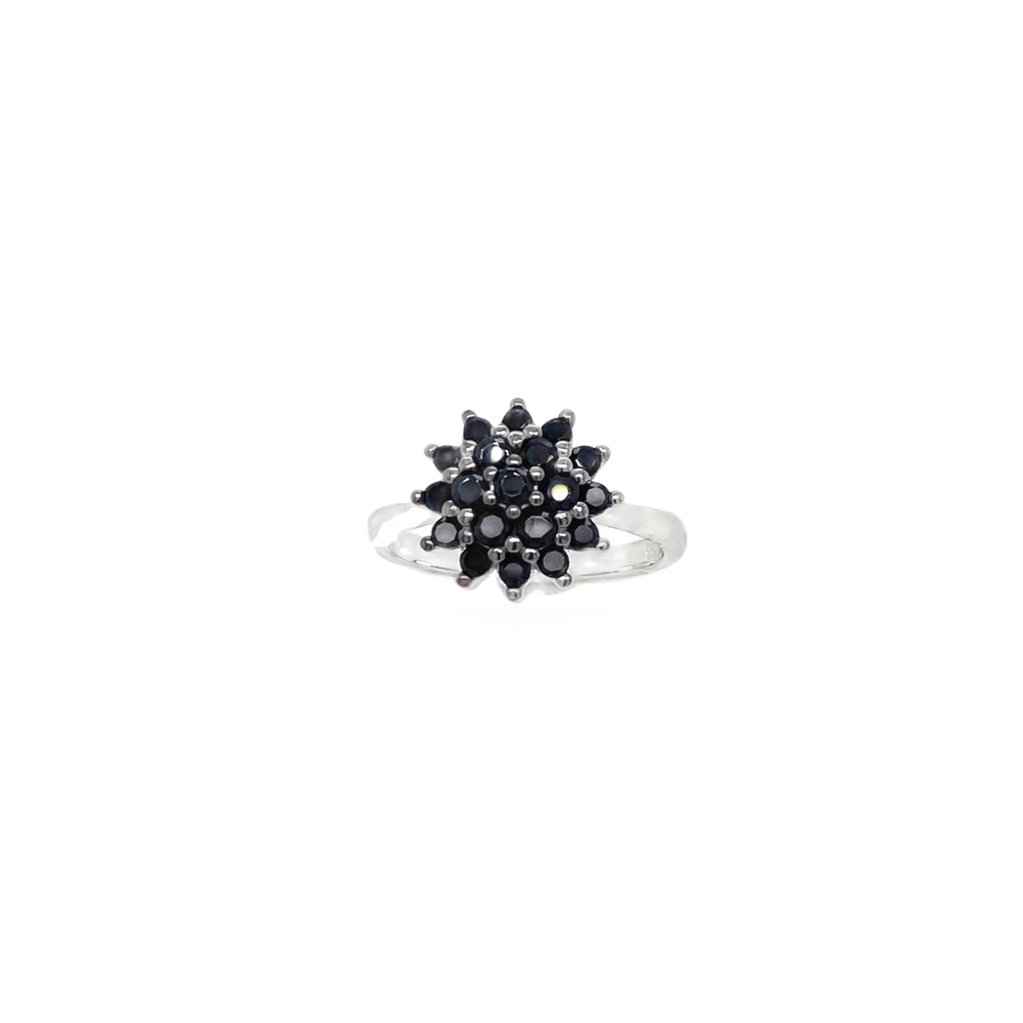 Sterling Silver Black CZ Flower Cluster Ring