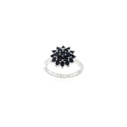 Sterling Silver Black CZ Flower Cluster Ring