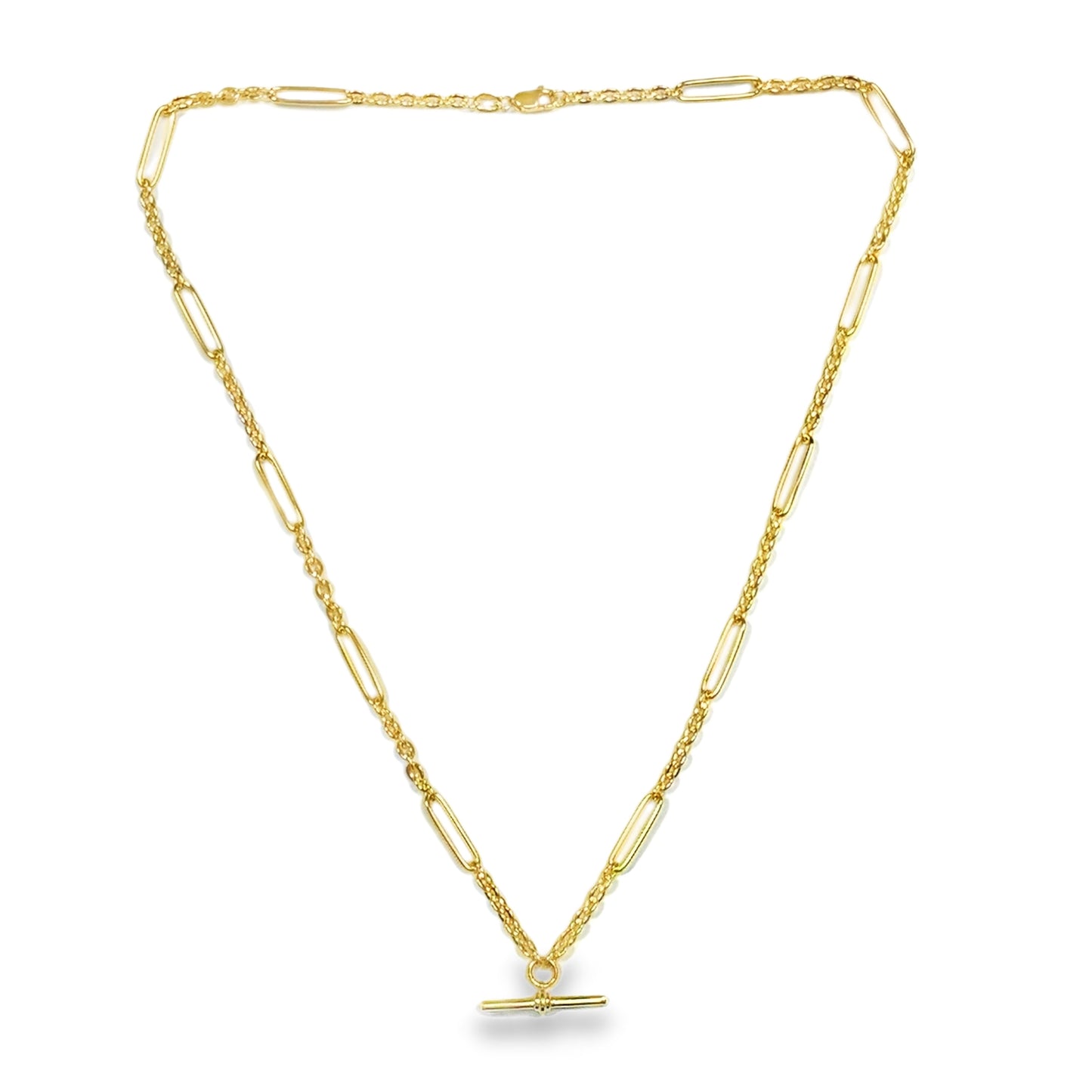 9ct Yellow Gold Open Oval Link Necklet with T-Bar